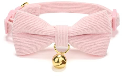 YUDOTE Ultra-Soft Breakaway Cat Collars, Small 19-28cm, Pink 1 Pack | Comfortable cotton webbing for cats with sensitive skin, quick release safety buckle, removeable bow and bell, adjustable fit