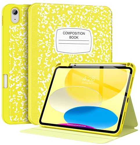 Supveco Schutzhülle für iPad 10. Generation 27.9 cm (10.9 Zoll) 2022 mit Stifthalter, unterstützt Apple Pencil 1. Generation + Auto Wake/Sleep, Generation,Gelb
