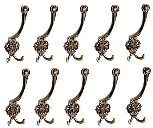 Gedotec Garderoben Haken - Kleiderhaken vintage | RUSTICA | 10 Stück Wandhaken Antik Messing Höhe: 150 mm | Garderobenhaken aus Metall rustikal braun | Haken zum Schrauben Wandhaken vintage
