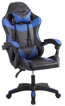 Panana Heavy Duty Gaming Reclining Racing Chair PU Leather Swivel PC Game Desk Chair (Blue)