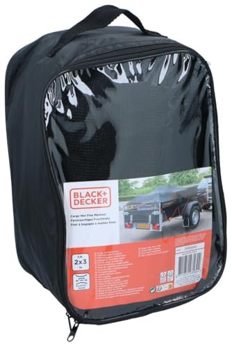 BLACK+DECKER Filet de remorque - 2 x 3 m - Bande élastique Extensible de 8 mm - avec Sac de Rangement - Noir