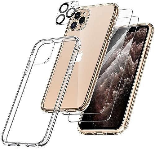 FLLAO für iPhone 11 Pro Max Hülle mit 2 Schutzfolie und 1 Kameraschutz, Weiche TPU Silikon Stoßfest Schutzhülle [Schutz in Militärqualität] Durchsichtige Kratzfest Dünne für iPhone 11Pro Max