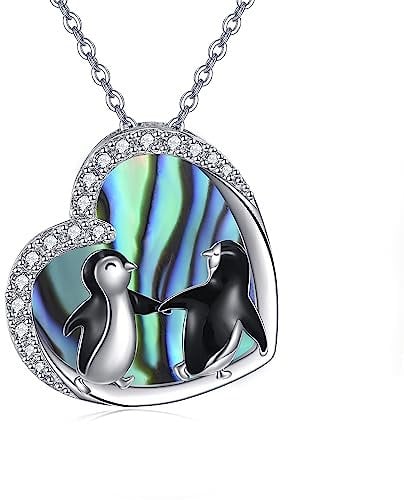 URONE Pinguin-Halskette aus Sterlingsilber Pinguin-Tier-Abalone-Muschel-Anhänger-Halskette Pinguin-Weihnachtsschmuck Geschenke für Frauen und Mädchen