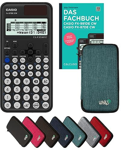 Casio fx-87DE CW inkl. Schutztasche Türkis & Fachbuch (160 Seiten, DIN A5) – Wissenschaftlicher Rechner – Smart Set