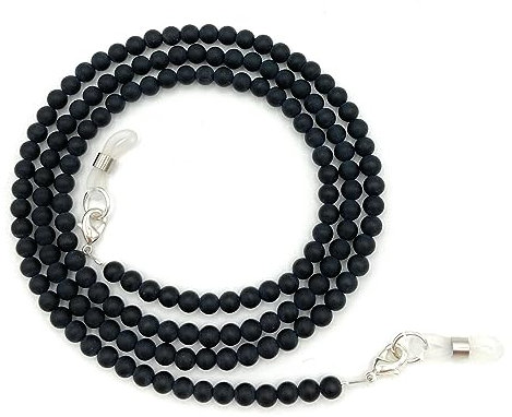 Brillenkette Brillenband Brillenhalter Maskenkette Schlangenkette Natürliche Edelstein Perlen Achat schwarz-matt handgefertigt
