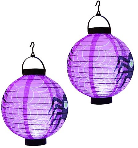 Warmhm 2st Halloween-led-Laterne Dekorationen Laternen Gruselige Party-Requisite Spinnennetz-papierlaterne Halloween-partybevorzugung Led-lampenfassung Violett Tragbar Kürbislaterne