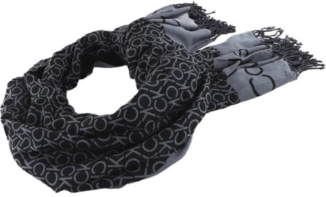 Calvin Klein Fringes Monogram Scarf CK Black