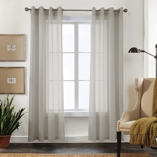 CUCRAF Transparente Gardinen mit ösen Vorhänge Wohnzimmer & Schlafzimmer, H225 x B140cm 2er Set Transluzente Vorhänge Hellgrau, Unifarbene Pflegeleichte und Knitterfreie Vorhänge in Leinenoptik