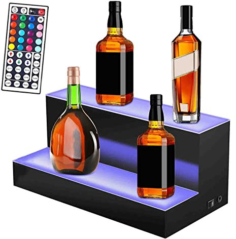 Miuxe LED Beleuchtetes Regal Für Spirituosenflaschen | Bar Display Regale Für Spirituosen, 2-stufige Getränkestand Weinregale Mit Fernbedienung Für Haus Kommerzielle Bar, Acryl Beleuchtete Bar Regale