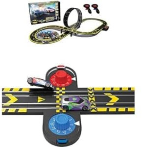 Micro Scalextric Sets for Kids Age 4+ - Batman vs Joker Set, Battery Powered Electric Racing Track Set, Slot Car Race Tracks - Includes 1x Race Set & 1x Ejector Lap Counter Accessory Pack