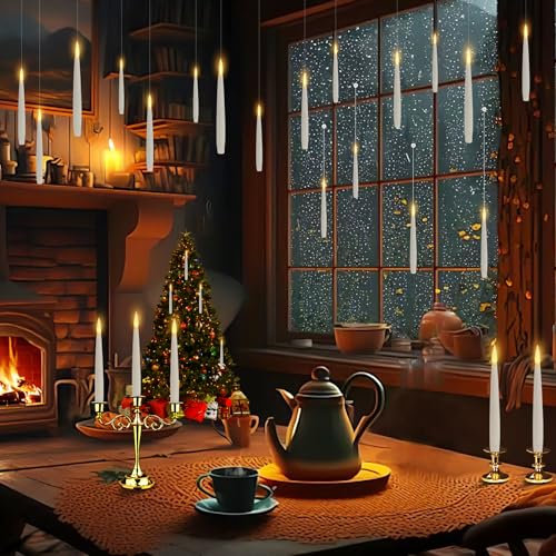KIKILIVE Candele LED Senza Fiamma con Telecomando a Bacchetta Magica Floating Candles da Appendere magiche,Luce Calda Lampeggiante Candela LED, Candela Conica Elettrica per Natale, Halloween