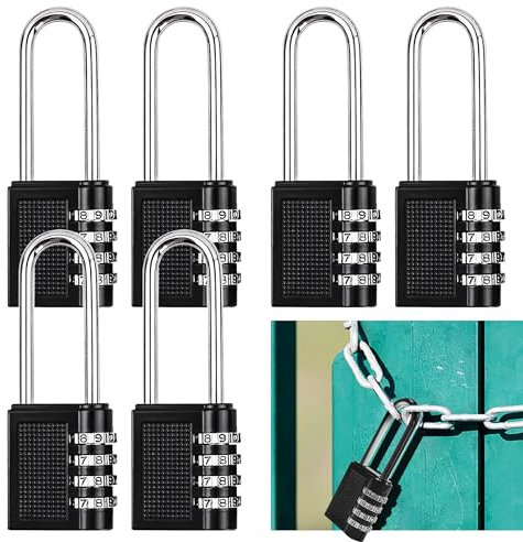 WeeGoo 6 Pack Heavy Duty Long Shackle Combination Padlocks, Outdoor Long Combination Padlocks Weatherproof, 4 Digit Code Long Padlock for Gate Shed Fence