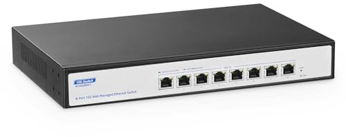 YuLinca Switch Ethernet gestito 8 porte 10 Gb/s, 10G/5G/2.5G/1000M Auto-negoziazione, larghezza di banda 160 Gbps, supporto LACP/QOS/VLAN/IGMP, switch di rete gestito desktop/rack