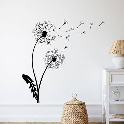 GRAZDesign Wandtattoo Pusteblume Blumen Wandaufkleber für Kinderzimmer Schlafzimmer Wohnzimmer Löwenzahn Pflanzen - 41x40cm / schwarz
