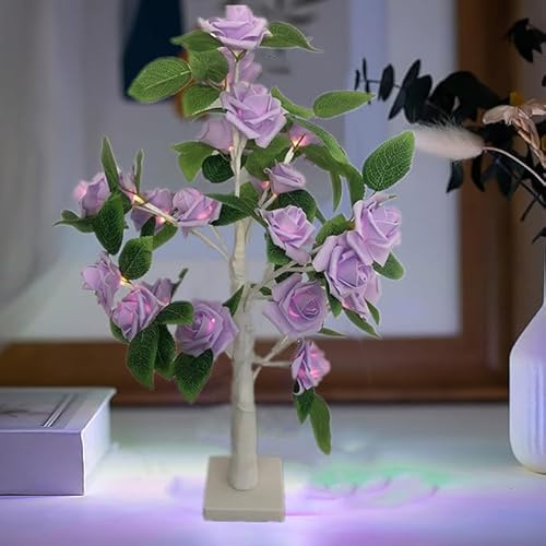 Tabletop Rose Flower LED Tree Light Mini Light up Bonsai Tree Indoors Decorative Light up Trees for Fireplace Bedroom Home Wedding Party Decor Table Lamp for Valentine Wedding Gifts55CM