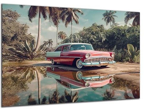 DARO Design - Wand-Bild 6mm HDF 40x30 cm Florida Retro pink Auto - Wand-Deko Bilder Wohnzimmer