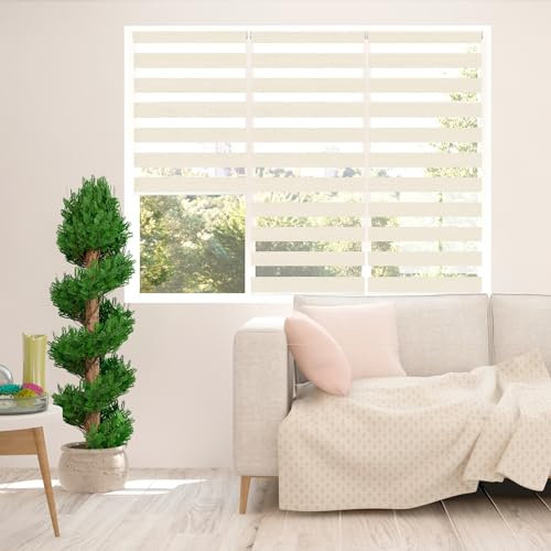 Zebra Blind - Day and Night Roller Blind, Aluminium Frame, Dual Layer Striped Fabric Modern Elegant Window Blind, Easy Clean, Light Control Privacy 145 cm Drop, Cream, (70cm Width)