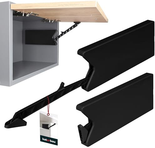 KOTARBAU® Universal Klappenbeschlag Lift II Schwarz PVC Klappenhalter Hochklappbeschlag Küchenschrank Beschläge Hebescharnier für Küchenhängeschränke Klappenstütze