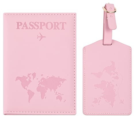 Greyoe Cover Passaporto, Portapassassaporto, Portapassaporto, Custodia per Passaporto in pelle PU + Etichetta per Bagagli Portapassaporto da Viaggio Uomo e Donna Essenziali da Viaggio (Rosa Sakura)