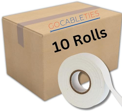 Gocableties White Wide Electrical Tape, 19mm x 33m, 10 Rolls, Strong Self-Adhesive PVC Insulation Tape for Insulating, Repairing and Protecting Electrical Wires