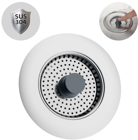 Hibbent Stöpsel für Spülbecken,Abflusssieb Küchenspüle Combo,Edelstahl-Stopfen und -Sieb,Anti-Clogging,und verhindern Gerüche-Spülen Tiefe > 22mm