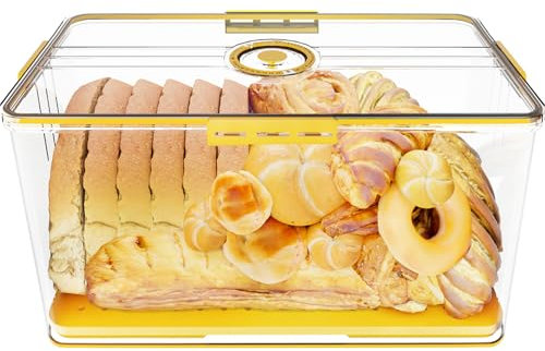 COMFYROOM Großer Brotkasten, Brotaufbewahrung Brotkorb für langanhaltende Frische, Gesunde Brotboxen mit Zeitaufzeichnung, Versiegelter Brotkästen mit Deckel, Brottopf (Groß-Gelb)