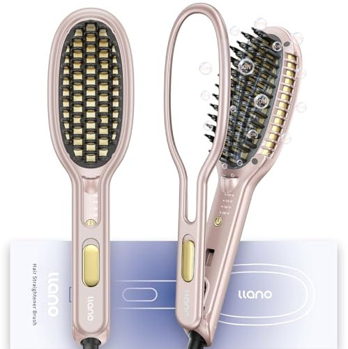 Llano Cepillo Alisador de Pelo 2 in 1 Planchas del Pelo Profesional con Iones Negativos, Calentamiento Rápido, Revestimiento Cerámico,140 ℃ -230 ℃, Voltaje Dual 110 V-240 V (Rosa Brillante)