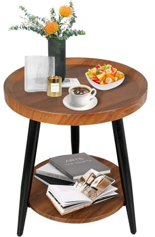 WMYYLX Runder Couchtisch, 2-stufig Modern Sofa Tische, Kleiner Couchtisch mit 2 Etagen und Ablagefläche, für Wohnzimmer, Schlafzimmer, Büro (Braun)