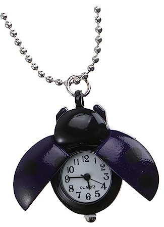 LIFKOME Vintage Taschenuhr in Marienkäferform aus Legierung für Kinder | Quarzwerk, Violette Farbgebung, mit Druckknopf zum Öffnen, zum Geburtstag