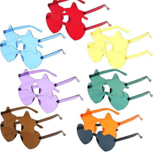 JSTHHTT 14 PCS Party Glasses, Heart/Star Shaped Sunglasses, Multicolor, Retro Style, Perfect for Adults and Kids