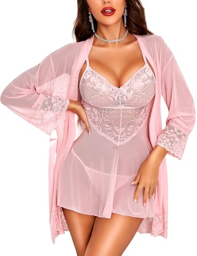 RSLOVE Nuisette Femme Lingerie Babydoll - Sexy Robe de Nuit en Dentelle Ensemble de Chemise