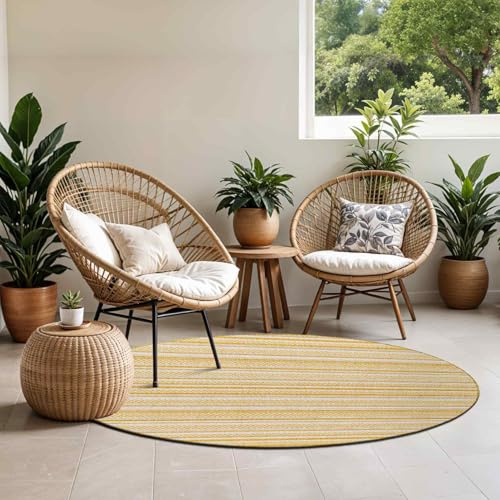 Livabliss Kavita Ibiza Indoor Outdoor Round, Boho – 160 cm, Mustard & Ivory