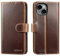LENSUN Echtleder Hülle für iPhone 15, Handyhülle Echt Leder [Magnetverschluss][Kartenfach] Handytasche Schutztasche Lederhülle Kompatibel mit iPhone 15 5G - Hunter Braun