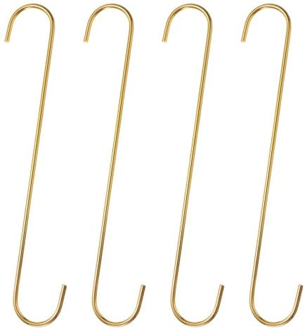sourcing map 4pcs Long S Hooks 12 Inch Extra Long Metal S-Shaped Hanging Hooks High Manganese Steel S Hanger Storage Organizing Tool for Kitchen Garden Bathroom Garage Closet, Gold Tone