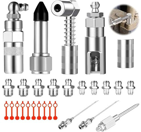 Zevmi 28 unidades de accesorios para prensa de engrasado, adaptador, boquilla de lubricación, conector de 7 tipos para la mayoría de las prensas de engrase