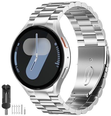 SUNDAREE Keine Lücke Armband Kompatibel mit Samsung Galaxy Watch 7 44MM 40MM/6 Classic 47MM/5 Pro 45MM,Herren Damen Edelstahl Metall Uhrband für Watch 7/FE/6/5/4 46MM 43MM 42MM,Silber