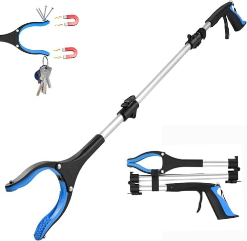 36 Litter Pickers Grabber Stick, Helping Hand Grabber for Adults, Disabled and Elderly, Heavy Duty Pick Up Stick Grabber, Foldable Rotating 360 Degree Reaching Aid (Blue, 36)