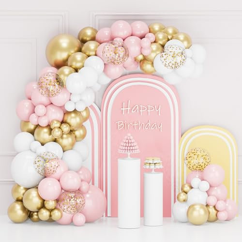 Lot de 100 guirlandes de ballons en latex blanc rose mat avec confettis dorés pour décoration d'anniversaire, mariage, fiançailles, fête prénatale