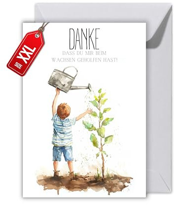 WBdesignz Danke Karte an Eltern mit Umschlag - Aufrichtige Dankeskarte “Danke, dass du mir beim Wachsen geholfen hast” Herzliche Dankkarte (XXL DIN A4)