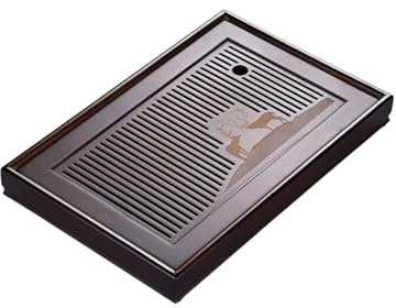 UPJAKS Tea Tray Bamboo Drain Tea Tray Water Storage Chinese Gongfu Tea Table Serving Tray Reservoir Type Japanese Tea Plate Rectangular Serving Box for Kung Fu Tea Set Tea Plate