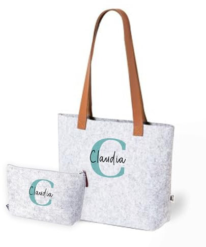 XILMARK Bolso Personalizado con Neceer Personalizado, Bolso Inicial, Bolsa Mujer Personalizada, Regalo Mujer, Regalos Personalizados Mujer, Bolsa Personalizada