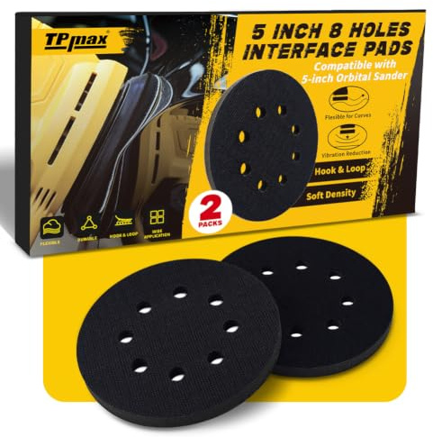 2 Pack 125 mm 8 Holes Soft Density Interface Pads 5 inch 125mm Hook and Loop Sponge Cushion Buffering Backing Pads