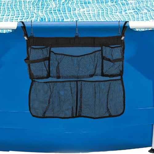 Lyreh Above Ground Pool Storage Bag, 24x20.1 Inch Mesh Pool Float Net Hanging Toy Bag Swimming Poolside Storage Organizer Containers for Fence Indoor Patio Decks