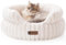 MEWOOFUN Stilvolle Katzenbetten für Katzen, weiches rundes Hundebett für kleine und mittelgroße Hunde, waschbares, beruhigendes Haustierbett (Beige, S)