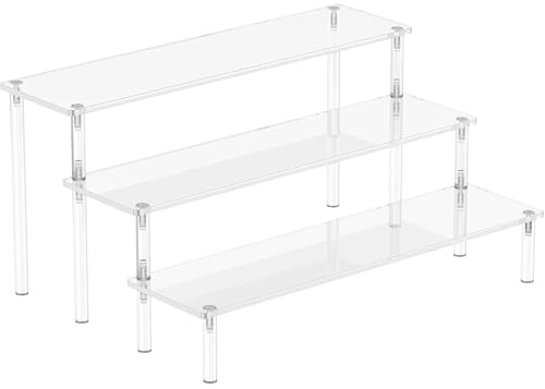Rarapop Acrylic Display Risers, 3 Tier Perfume Organizer Stand, Clear Cupcake Stand Holder, Large Shelf Risers for Figures, Dessert Shelves for Party, Riser Stand for Decoration and Organizer