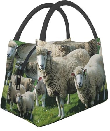 LRHCNZDCP Isolierte Lunchbox-Tasche mit Schaf- und Lämmer-Motiv, für Damen und Herren, wiederverwendbare Kühltasche für Reisen, Büro, Schule, Picknick, Strand