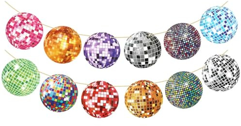 4 Stück Discokugel Party Deko,Farbig Luftschlangen,90er/80er/70er Jahre Deko,Disco Girlande Bunt,Bunte Banner-Aufhänger,Vintage Party Dekorationen,Familientreffen,Abschlussfeier,Geburtstagsfeier