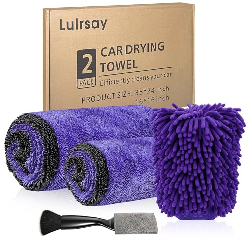 2 Stück Mikrofaser-Handtücher Auto 1200 GSM, (90x60cm & 40x40cm) , ultra-saugfähig & lackschonend – Trockentuch Auto für Autopflege, ohne Streifen, effizient zum Trocknen nach Autowäsche，Grauviolette