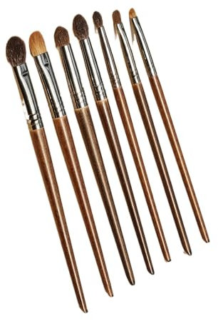 Lot de 7 pinceaux de maquillage en poils de chèvre naturels, pour fard à paupières, fond de teint, blush, pour usage professionnel et personnel