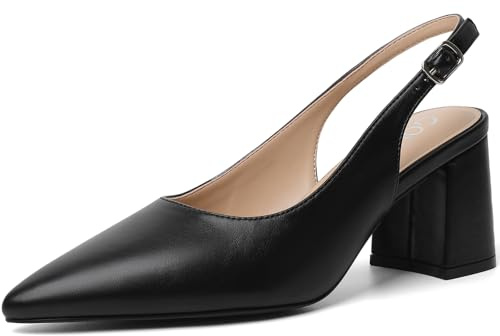 Mostrin Black Block Slingback Heels for Women Pointed Closed Toe Chunky Heels Office Work Shoes Women's Pumps for Business Casual